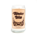 The Monster Brew Beer Can Candle features monster eyes and "Custom Candle Co" at the base—making it a spooky décor accent or festive Halloween candle.