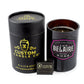 A black cylindrical Custom Candle container sits beside an open Recycled Champagne Candle – Luc Belaire Rare Rose, with a small matchbox in front.
