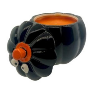 Ceramic Black Halloween Pumpkin Candle w/ Hat Lid