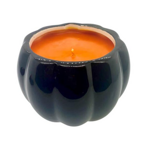 Ceramic Black Halloween Pumpkin Candle w/ Hat Lid