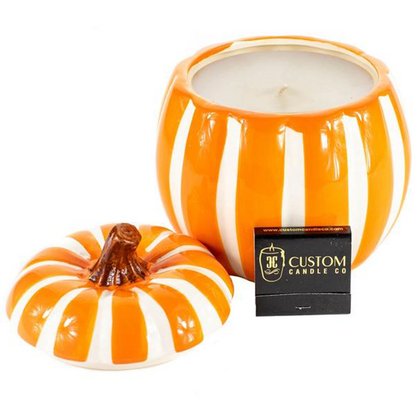 Ceramic Large Orange/White Line Pumpkin Candle