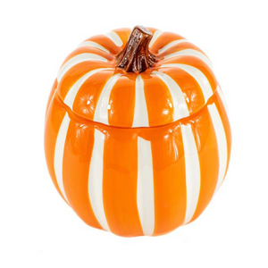 Ceramic Large Orange/White Line Pumpkin Candle