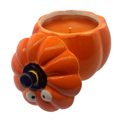 Ceramic Orange Halloween Pumpkin Candle w/ Hat Lid