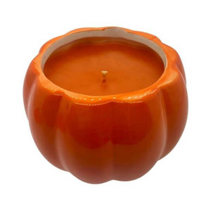 Ceramic Orange Halloween Pumpkin Candle w/ Hat Lid