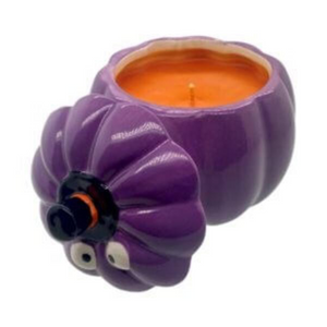 Ceramic Purple Halloween Pumpkin Candle w/ Hat Lid