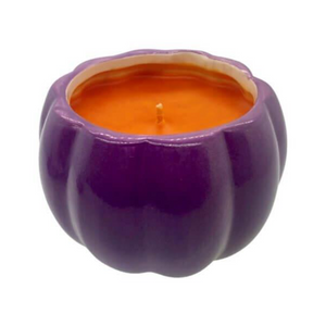 Ceramic Purple Halloween Pumpkin Candle w/ Hat Lid