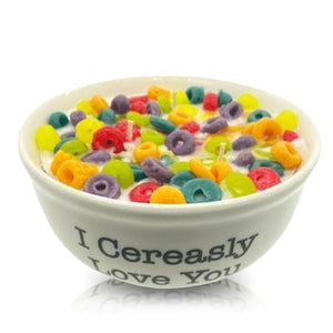 Cereal Fruity Loops Candle with White Quoted Bowl