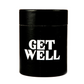A black cylindrical "Get Well" Candle Gift Box Set features bold white "GET WELL" text on the front, making it a thoughtful gift.