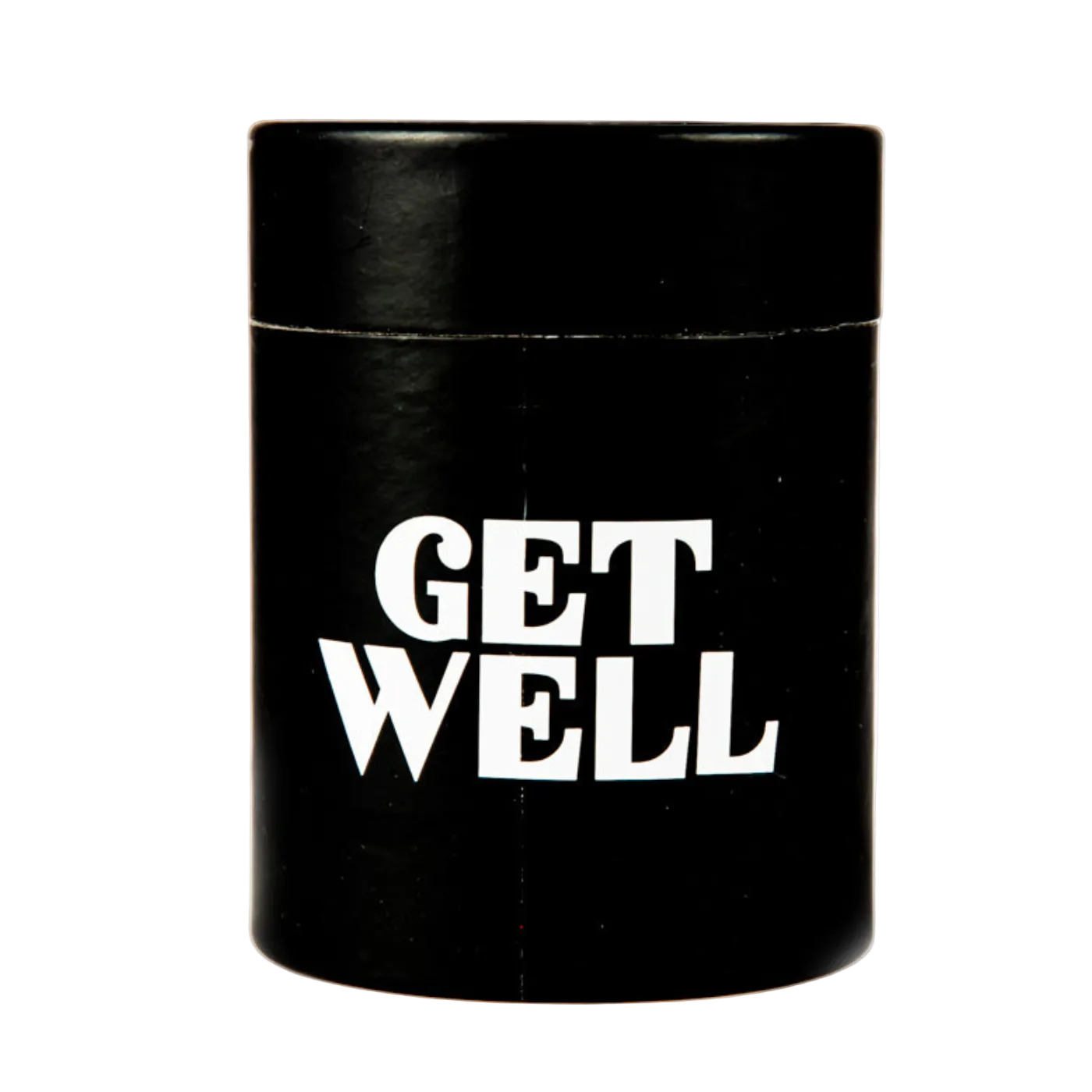 A black cylindrical "Get Well" Candle Gift Box Set features bold white "GET WELL" text on the front, making it a thoughtful gift.