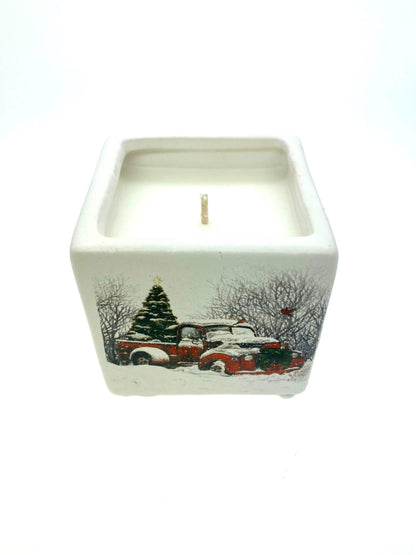 Mini Square Christmas Candle (Snow Design) – Holiday sparkle scent