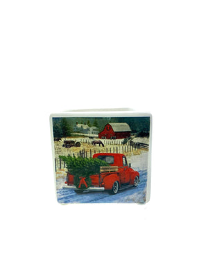 Mini Square Christmas Candle (Red Truck Design) – Holiday sparkle scent