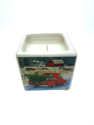 Mini Square Christmas Candle (Red Truck Design) – Holiday sparkle scent