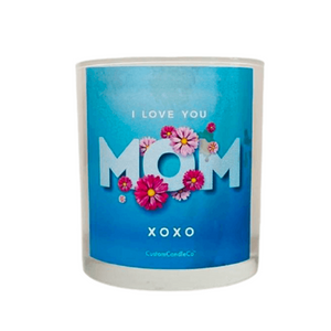 "I Love You Mom" (Small) White Glass Candle