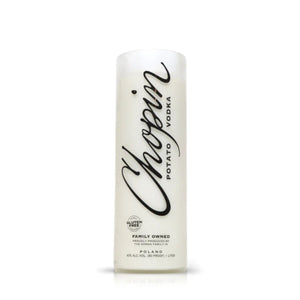 The Recycled Chopin Potato Vodka Candle features a bottle with a white label and black script, highlighting its Polish origin and gluten-free status—ideal for adding artisanal style to any space.