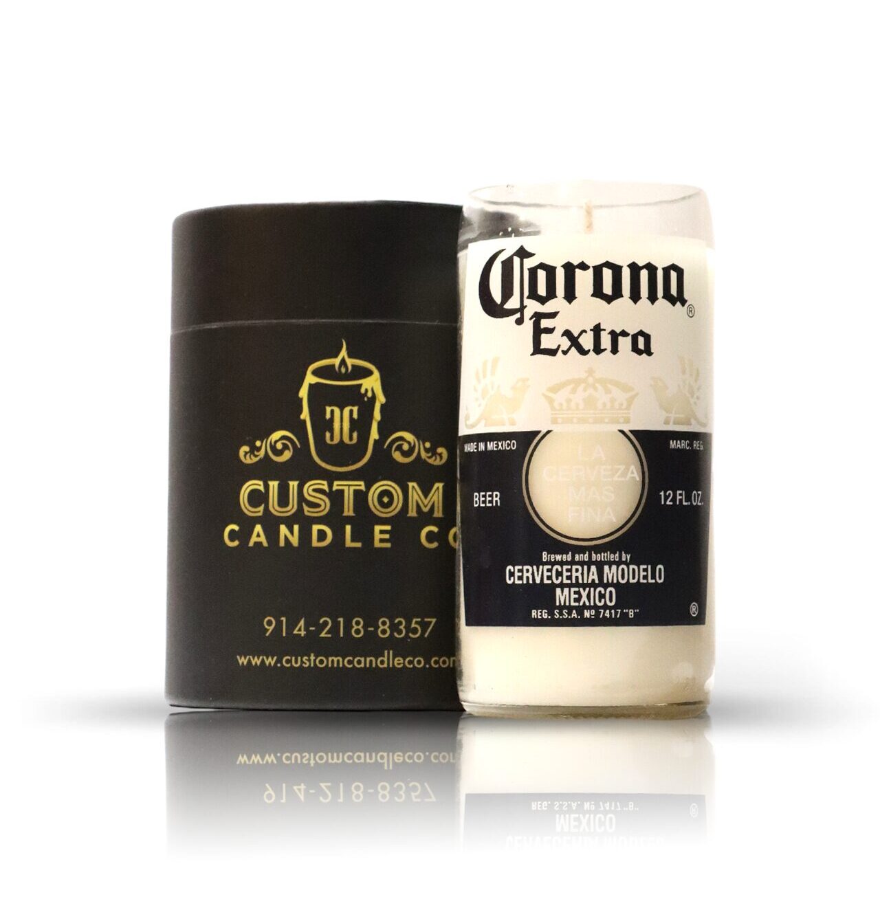 Introducing the Recycled Corona Extra Beer Candle by Corona Esquire Candle Co., a unique blend of luxury and relaxation. Experience the soothing ambiance of this exquisite candle, handcrafted with care by the experts.