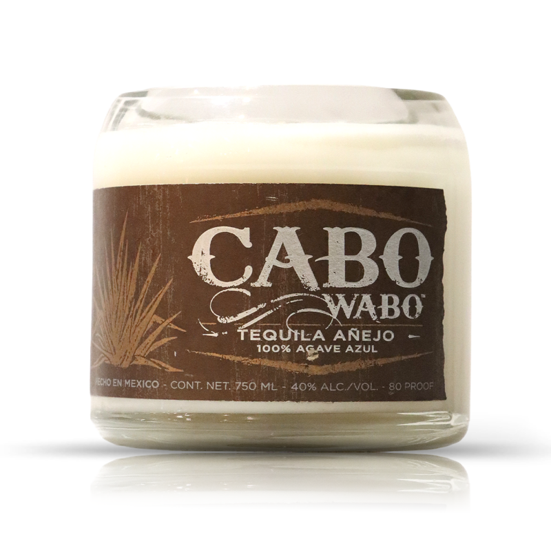 A Recycled Cabo Wabo Anejo Tequila Candle with the word cabo on it.