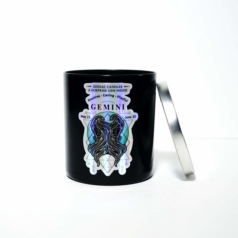 The Zodiac: Gemini Candle with silver lid on the side