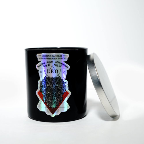 The Zodiac: Leo Candle front view with silver lid