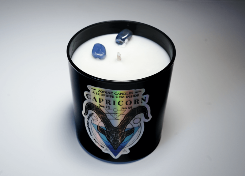 Capricorn Candle with Top View showing gems