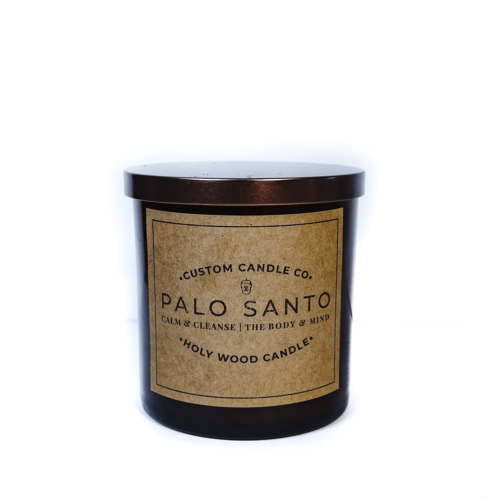 Front view of Palo Santo Candle with Lid on