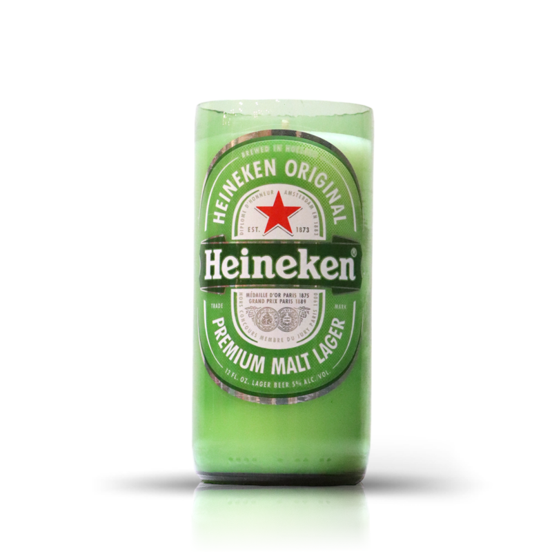 Heineken Beer Candle on a white background.