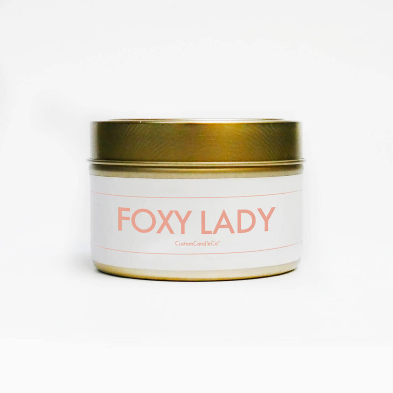 Foxy Lady Tin Candle with Lid on