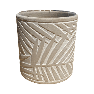 Light Gray Pot with Leaf Design