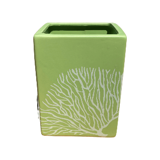 Lime Green Rectangular Pot with White Lines