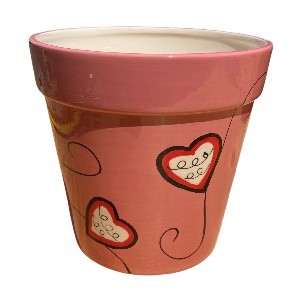 Pink Round Pot with Heart Design