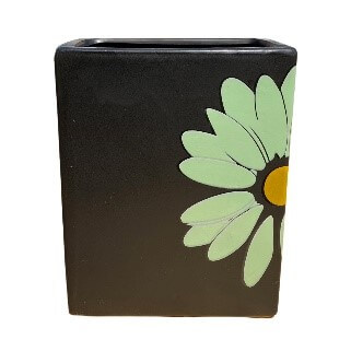 Rectangular Black Pot with Green Flower Design