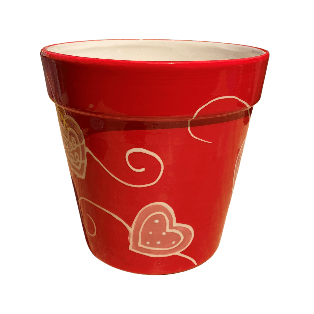 Red Round Pot with Heart Design