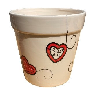 White Round Pot with Heart Design