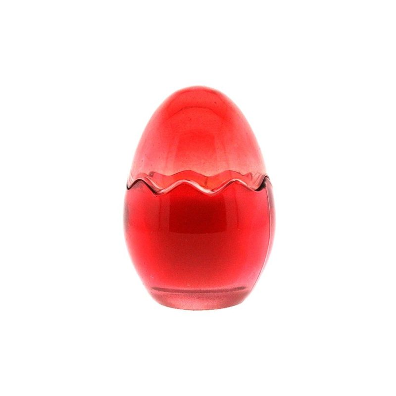 A Red Glass Easter Egg on a white background.