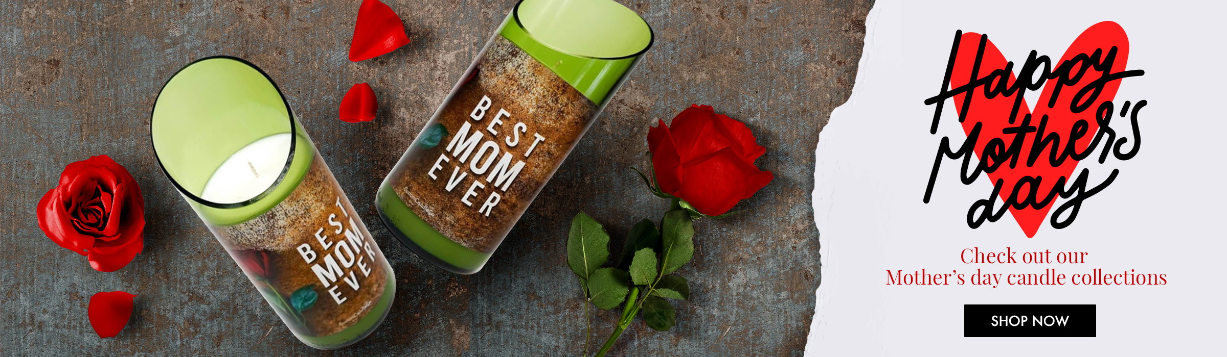 A Mother's Day banner ad with roses and a candle that says, "Best Mom Ever"