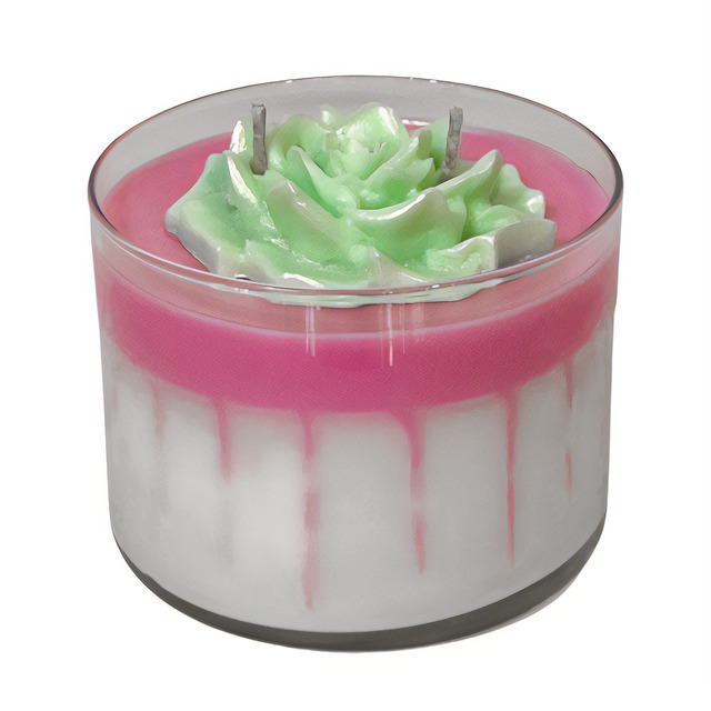 A Green Tie - Dye candle with Pink Flower - Floral Scented.