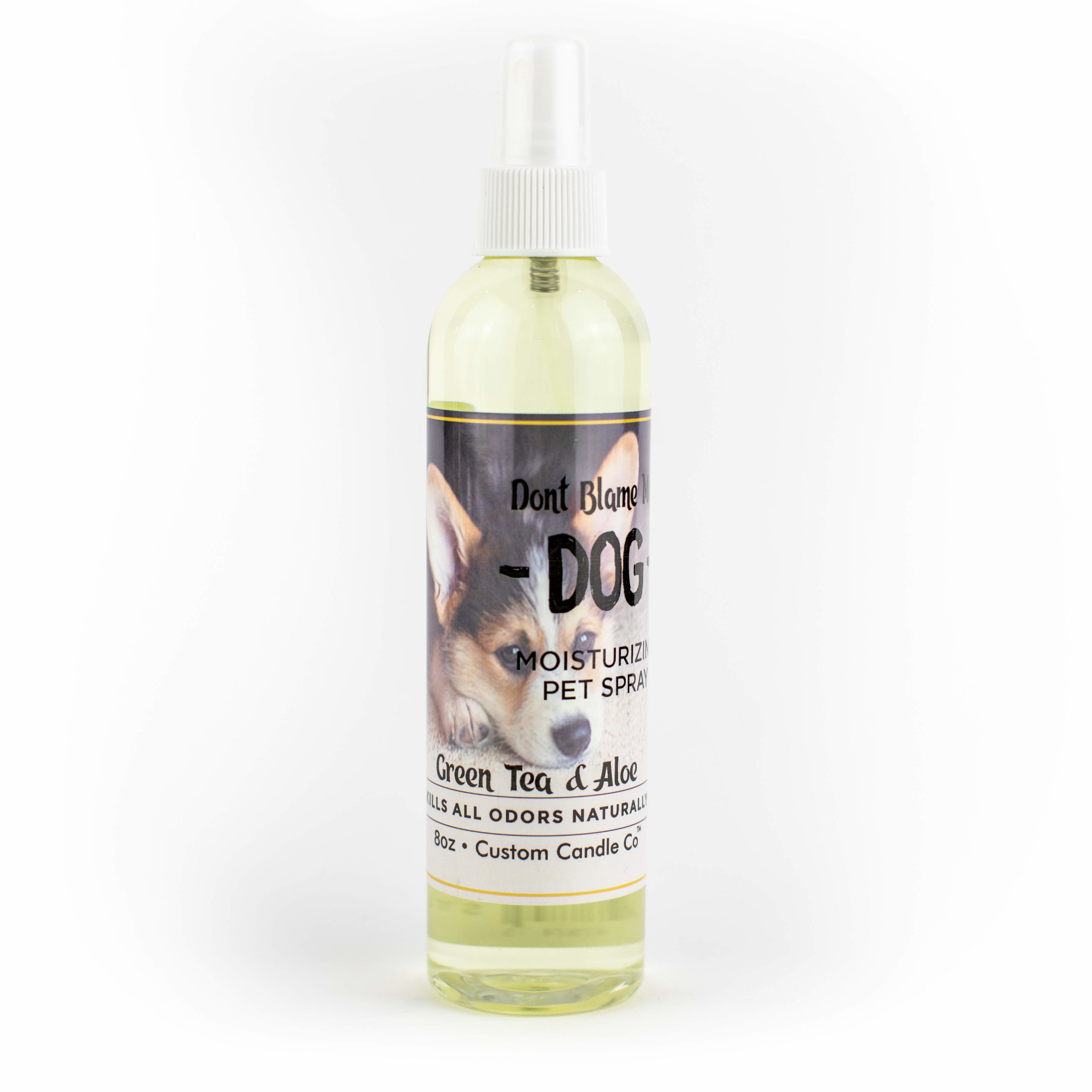 A bottle of Dog Shampoo - Green Tea Aloe 8-oz on a white background.
