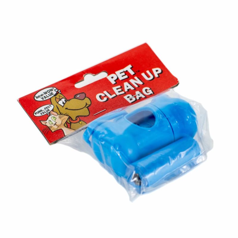 Pet Clean-Up Kit: Waste Bags with Dispenser and Leash Clip - blue.