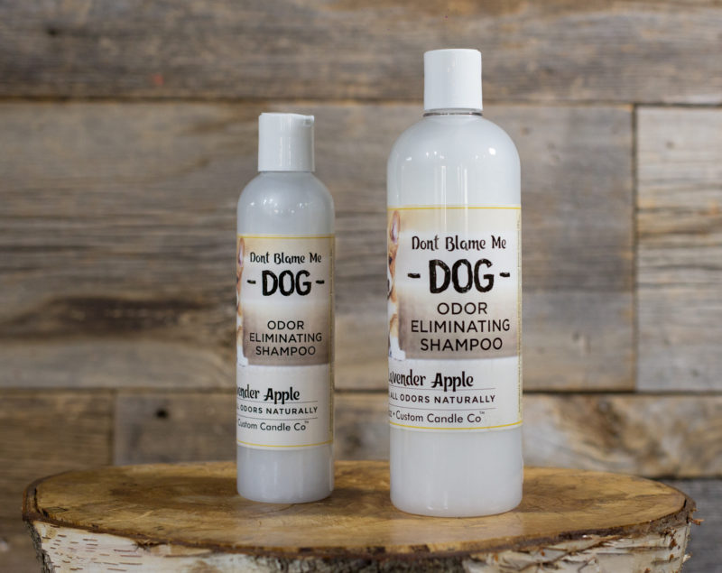 A bottle of Dog Shampoo - Lavender Apple 16oz and a bottle of conditioner.