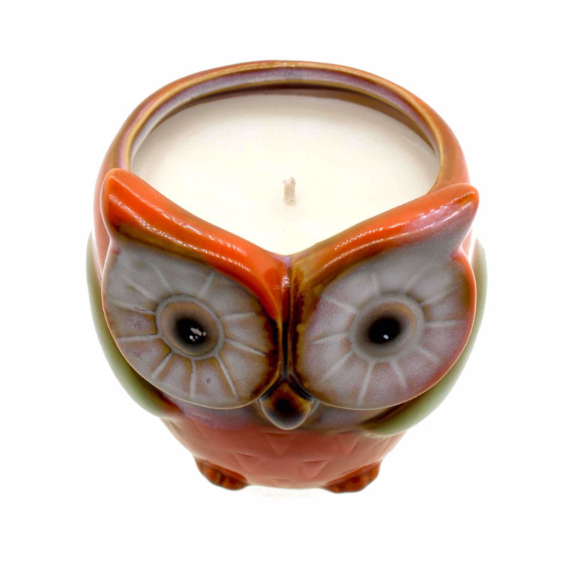 An Orange Night Owl Candle on a white background.