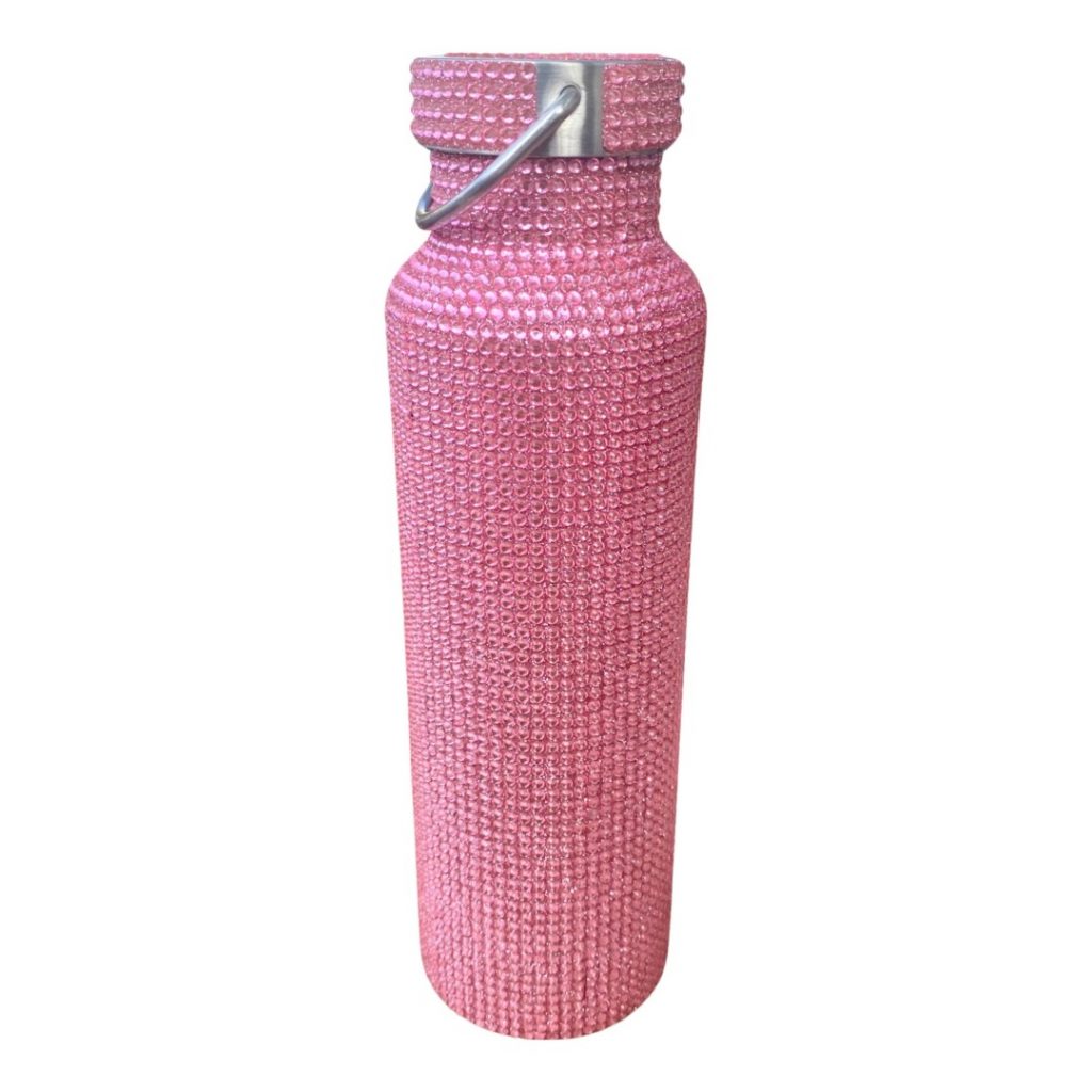 A stylish rhinestone refillable reusable stainless steel water bottle - pink.