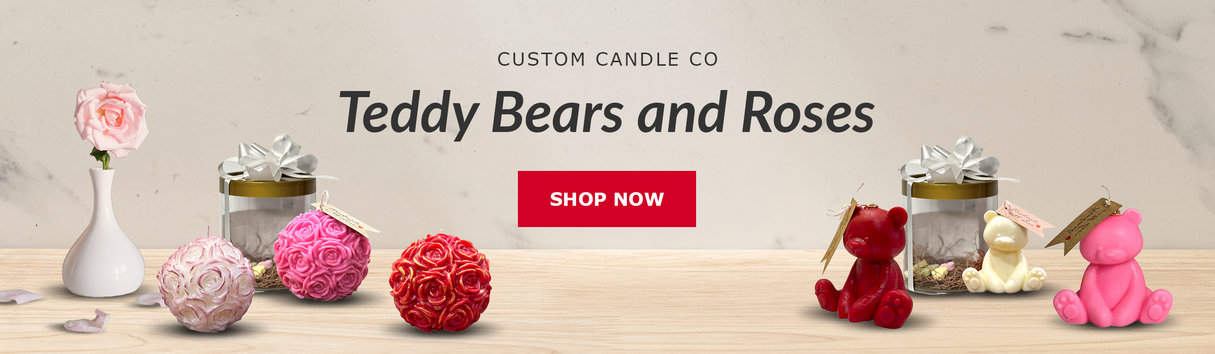 Custom candle co Mother's Day teddy bears and roses.