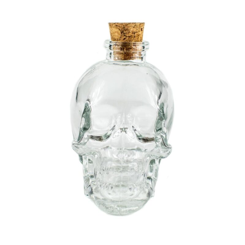 Glass Skull bottle, cork stopper