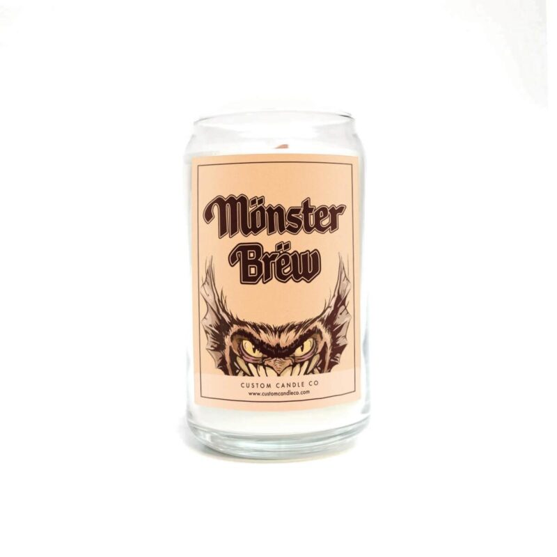 A Yellow Monster Brew Beer can Candle - Beer Scent.