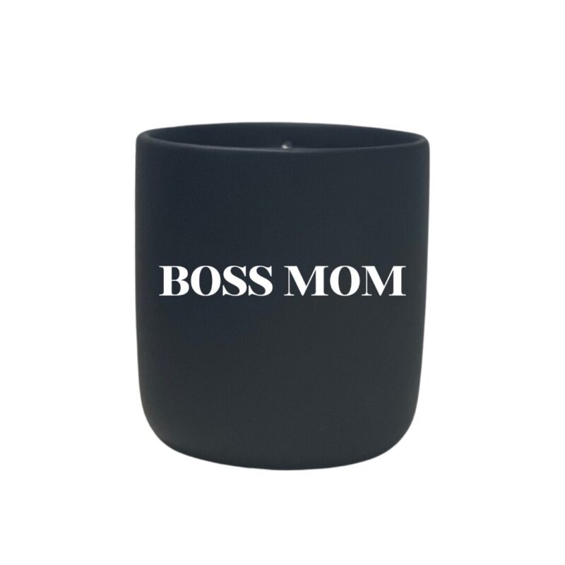 A Quoted Candle - Divorce Party with the words "boss mom" on it.
