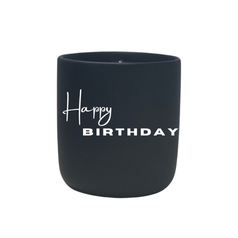 A Quoted Candle - Boy Mom with the words "happy birthday" on it.